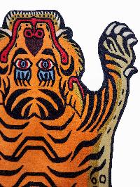 Handwoven Tiger Design Rug From Nepal, Orange Color, Medium Size