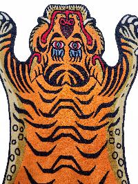 Handwoven Tiger Design Rug From Nepal, Orange Color, Medium Size