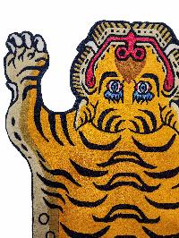 Handwoven Tiger Design Rug From Nepal, Golden Yellow Color, Medium Size