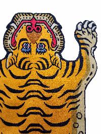Handwoven Tiger Design Rug From Nepal, Golden Yellow Color, Medium Size