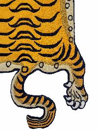 Handwoven Tiger Design Rug From Nepal, Golden Yellow Color, Medium Size