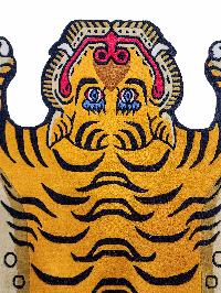 Handwoven Tiger Design Rug From Nepal, Golden Yellow Color, Medium Size