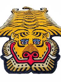 Handwoven Tiger Design Rug From Nepal, Golden Yellow Color, Medium Size