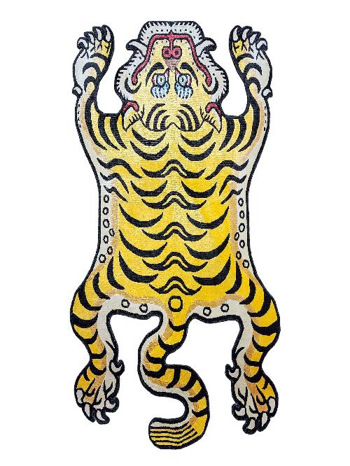 Handwoven Tiger Design Rug From Nepal, Medium Size