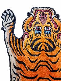 Handwoven Tiger Design Rug From Nepal, Orange Color, Medium Size