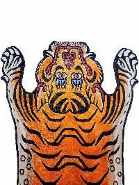 Handwoven Tiger Design Rug From Nepal, Orange Color, Medium Size