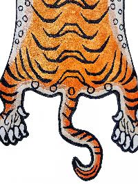 Handwoven Tiger Design Rug From Nepal, Orange Color, Medium Size