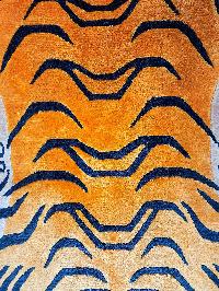 Handwoven Tiger Design Rug From Nepal, Orange Color, Medium Size