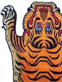 Handwoven Tiger Design Rug From Nepal, Orange Color, Large Size