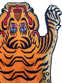 Handwoven Tiger Design Rug From Nepal, Orange Color, Large Size