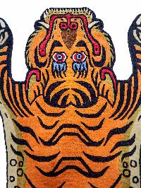 Handwoven Tiger Design Rug From Nepal, Orange Color, Large Size