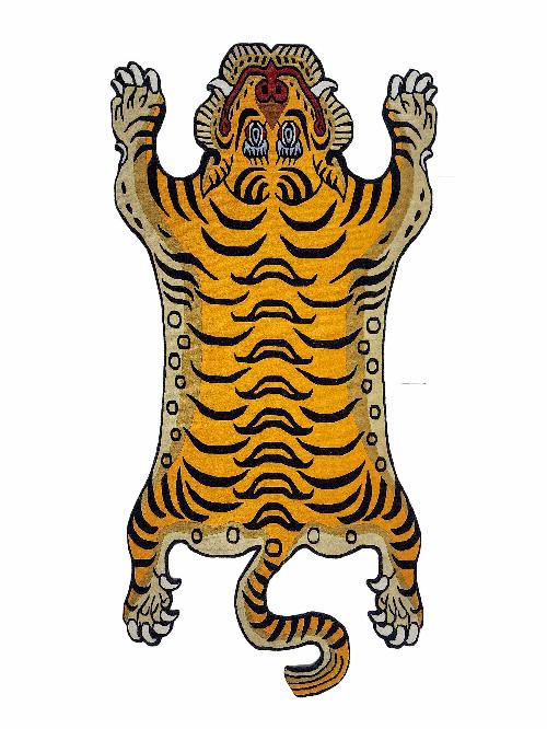 Handwoven Tiger Design Rug From Nepal, Orange-yellow Color, Large Size