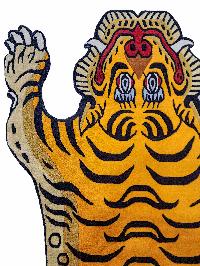 Handwoven Tiger Design Rug From Nepal, Orange-yellow Color, Large Size