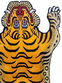 Handwoven Tiger Design Rug From Nepal, Orange-yellow Color, Large Size