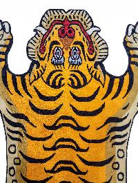 Handwoven Tiger Design Rug From Nepal, Orange-yellow Color, Large Size