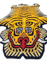 Handwoven Tiger Design Rug From Nepal, Orange-yellow Color, Large Size
