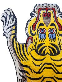 Handwoven Tiger Design Rug From Nepal, Yellow Color, Large Size