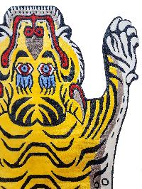 Handwoven Tiger Design Rug From Nepal, Yellow Color, Large Size