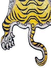 Handwoven Tiger Design Rug From Nepal, Yellow Color, Large Size