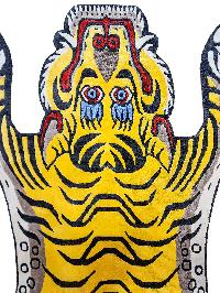 Handwoven Tiger Design Rug From Nepal, Yellow Color, Large Size