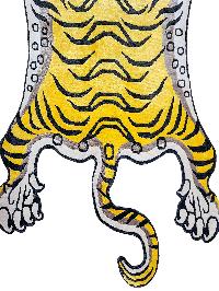 Handwoven Tiger Design Rug From Nepal, Yellow Color, Large Size