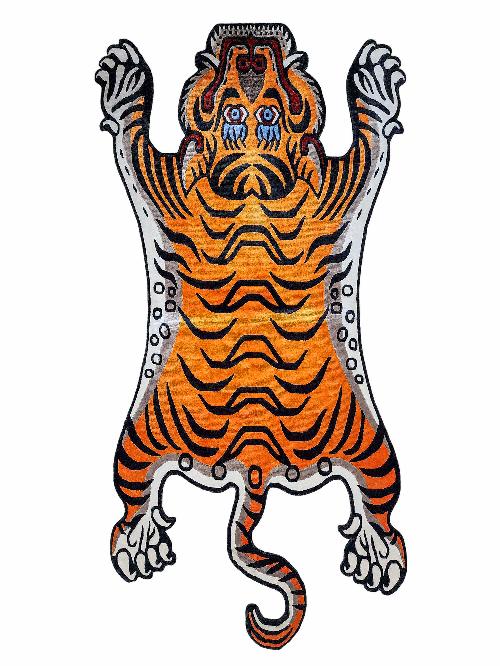Handwoven Tiger Design Rug From Nepal, Orange Color, Large Size