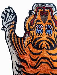 Handwoven Tiger Design Rug From Nepal, Orange Color, Large Size