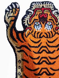Handwoven Tiger Design Rug From Nepal, Orange Color, Baby Size
