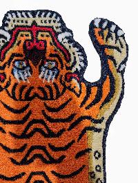 Handwoven Tiger Design Rug From Nepal, Orange Color, Baby Size