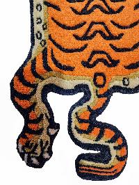 Handwoven Tiger Design Rug From Nepal, Orange Color, Baby Size