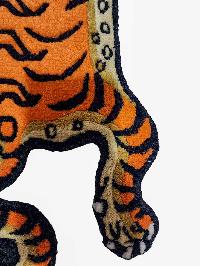 Handwoven Tiger Design Rug From Nepal, Orange Color, Baby Size