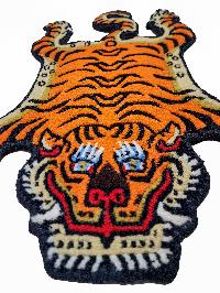 Handwoven Tiger Design Rug From Nepal, Orange Color, Baby Size