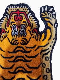 Handwoven Tiger Design Rug From Nepal, Orange Color, Baby Size