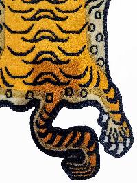Handwoven Tiger Design Rug From Nepal, Orange Color, Baby Size
