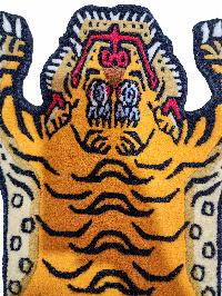 Handwoven Tiger Design Rug From Nepal, Orange Color, Baby Size