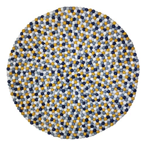 [felt Beads Matt], Handwoven In Nepal, Blue, Yellow And White Color, Large Size, Felt Carpet