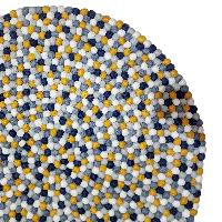 [felt Beads Matt], Handwoven In Nepal, Blue, Yellow And White Color, Large Size, Felt Carpet