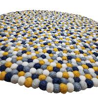 [felt Beads Matt], Handwoven In Nepal, Blue, Yellow And White Color, Large Size, Felt Carpet