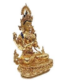 [chenrezig], Buddhist Handmade Statue, [face Painted], [stone Setting] And [gold Plated]