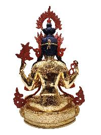 [chenrezig], Buddhist Handmade Statue, [face Painted], [stone Setting] And [gold Plated]