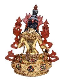 [green Tara], Buddhist Handmade Statue, [face Painted], [stone Setting] And [gold Plated]