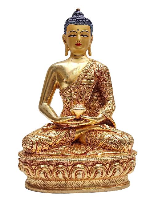 [amitabha Buddha], Buddhist Handmade Statue, [face Painted] And [gold Plated]