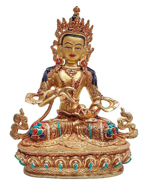 [vajrasattva], Buddhist Handmade Statue, [face Painted], [stone Setting] And [gold Plated]