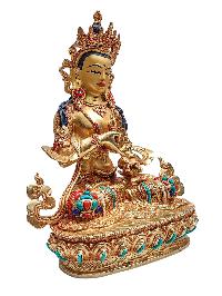 [vajrasattva], Buddhist Handmade Statue, [face Painted], [stone Setting] And [gold Plated]