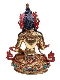 [vajrasattva], Buddhist Handmade Statue, [face Painted], [stone Setting] And [gold Plated]