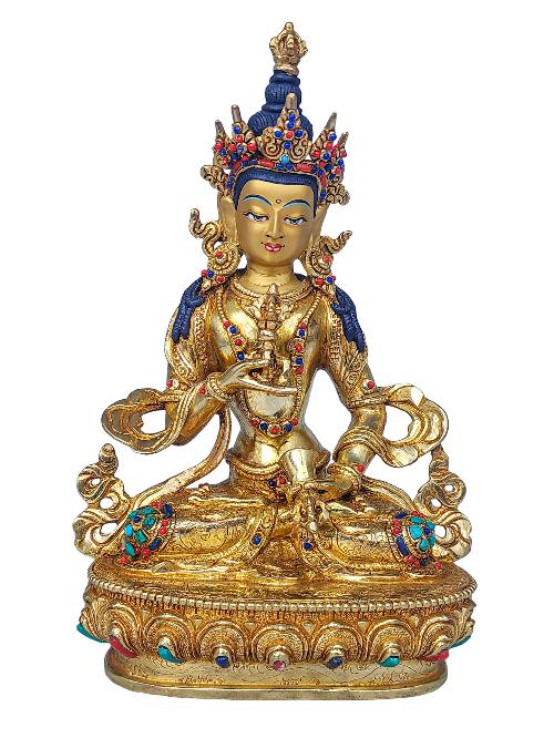 [vajrasattva], Buddhist Handmade Statue, [face Painted], [stone Setting] And [gold Plated]