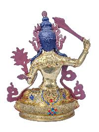 [manjushree], Buddhist Handmade Statue, [face Painted], [stone Setting] And [gold Plated]