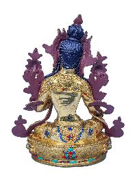 [green Tara], Buddhist Handmade Statue, [face Painted], [stone Setting] And [gold Plated]