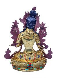 [green Tara], Buddhist Handmade Statue, [face Painted], [stone Setting] And [gold Plated]