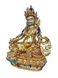 [yellow Jambhala Or Kuber], Buddhist Handmade Statue, [face Painted], [stone Setting] And [gold Plated]